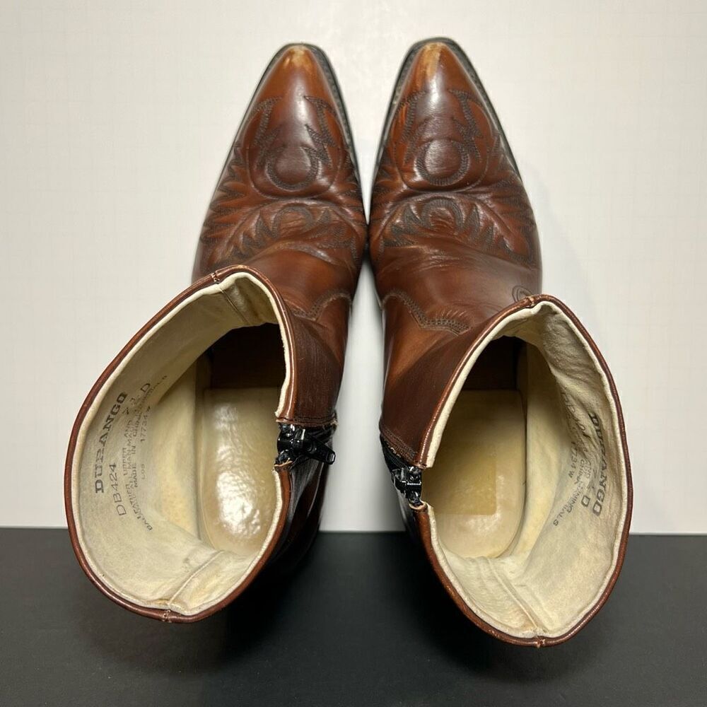 Mens DURANGO Scrollwork Brown Leather Western Cowboy Boots / Size 7.5 Medium - Picture 3 of 8